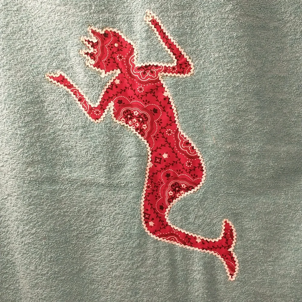 Wild 50s Beach Towel Calico Nymph On Aqua Terry Pockets 1 Zip w Tag Unused 66x36